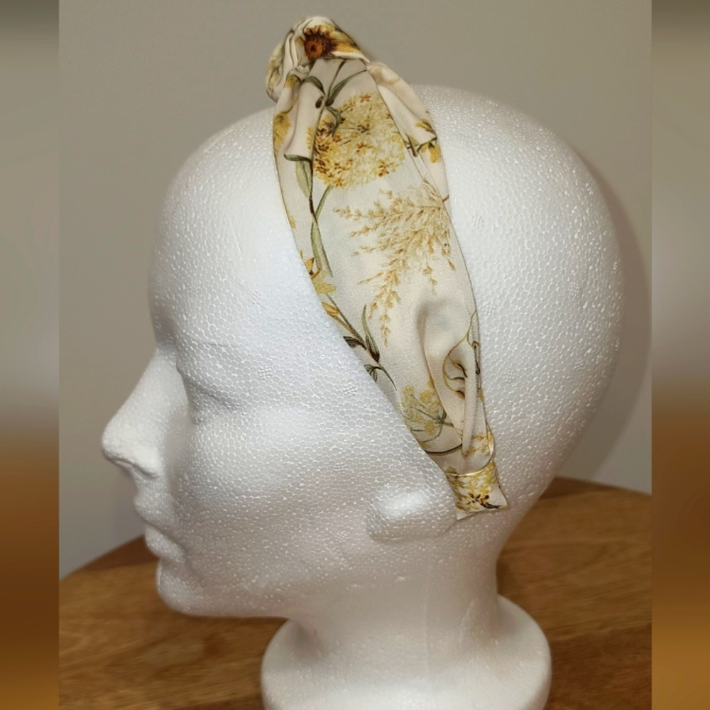 H&M White Floral satin headband With Knot